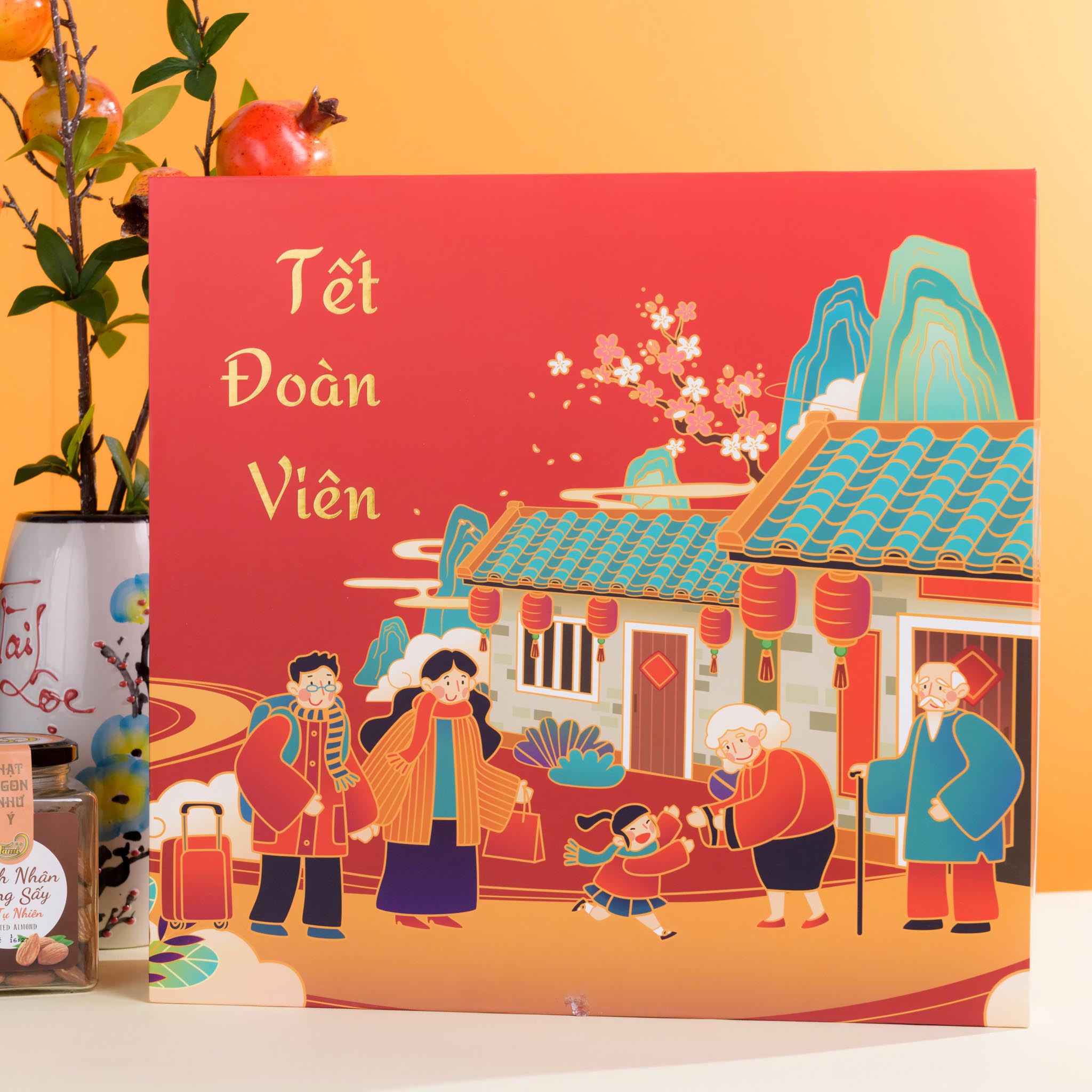 Hộp Quà Tết Đựng Quà Cao Cấp Size 35x37x11cm - Tết Đoàn Viên