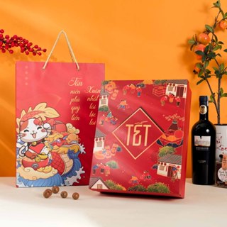 Hộp Quà Tết Kèm Túi Đựng Quà Cao Cấp Size 25x32x10cm - HQT-13
