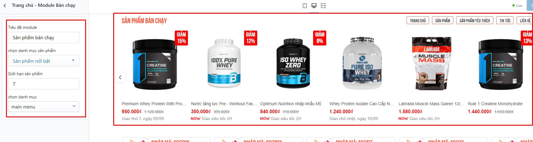 Tính năng theme Ego Fitness