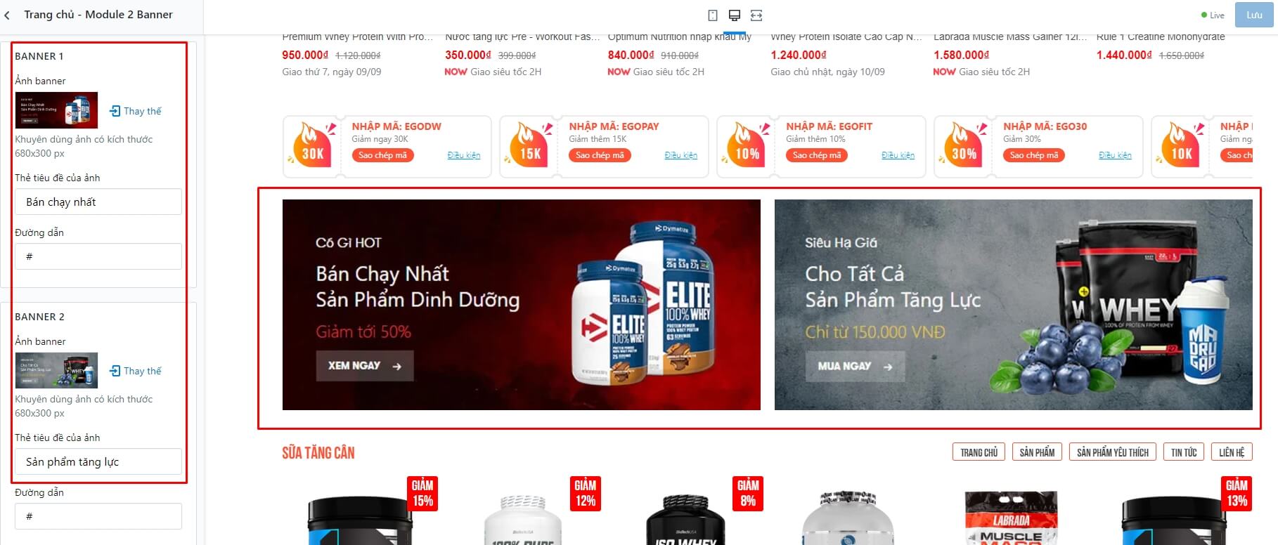 Tính năng theme Ego Fitness