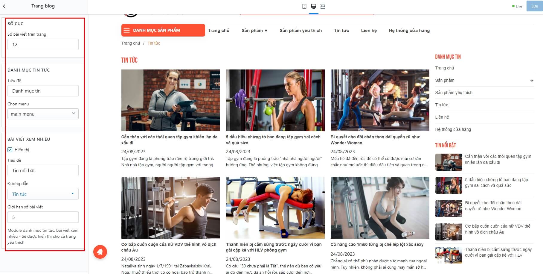 Tính năng theme Ego Fitness