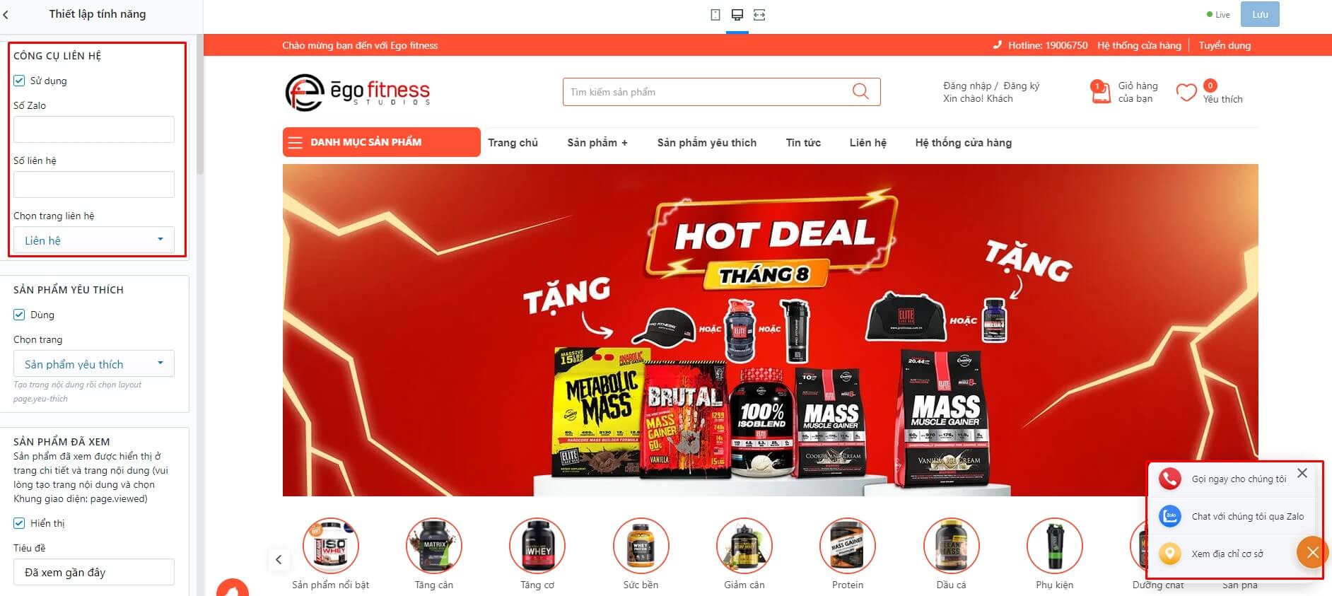 Tính năng theme Ego Fitness