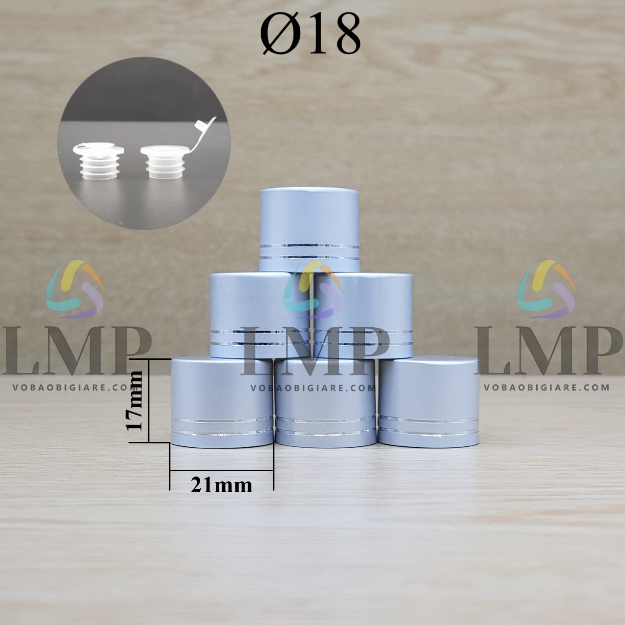 Nắp xi 2 viền Ø18 ( kèm nút chặn )