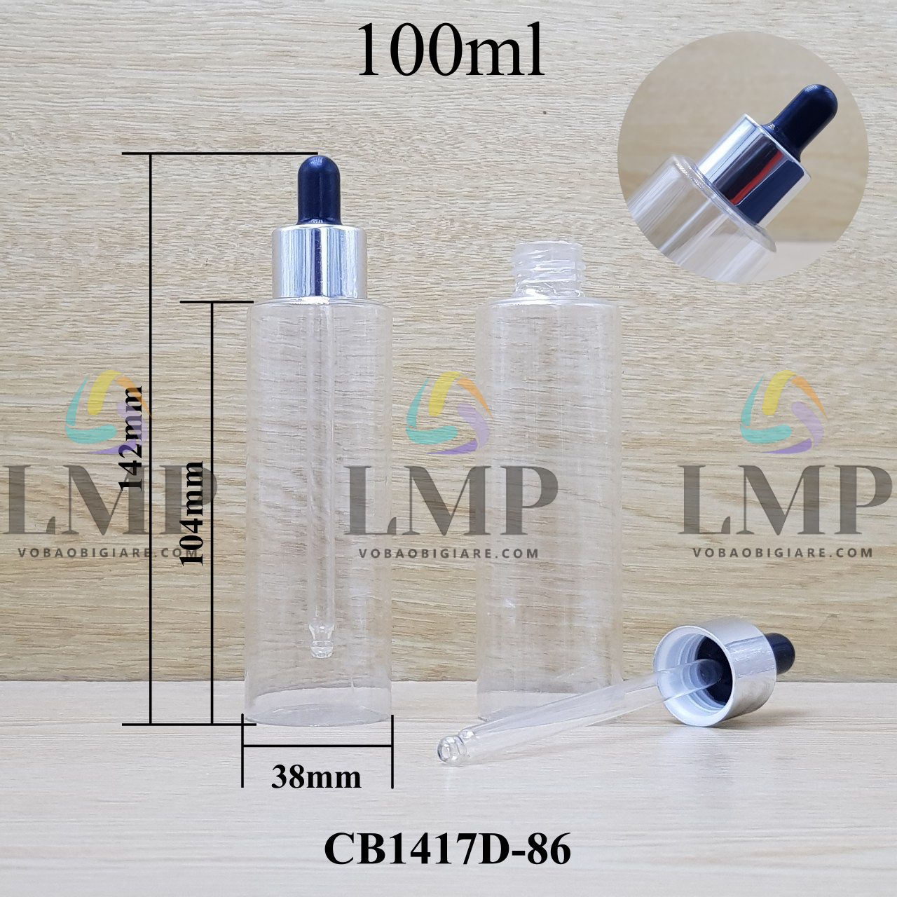 Chai PETG vai ngang nắp bóp khoen nhôm 100ml