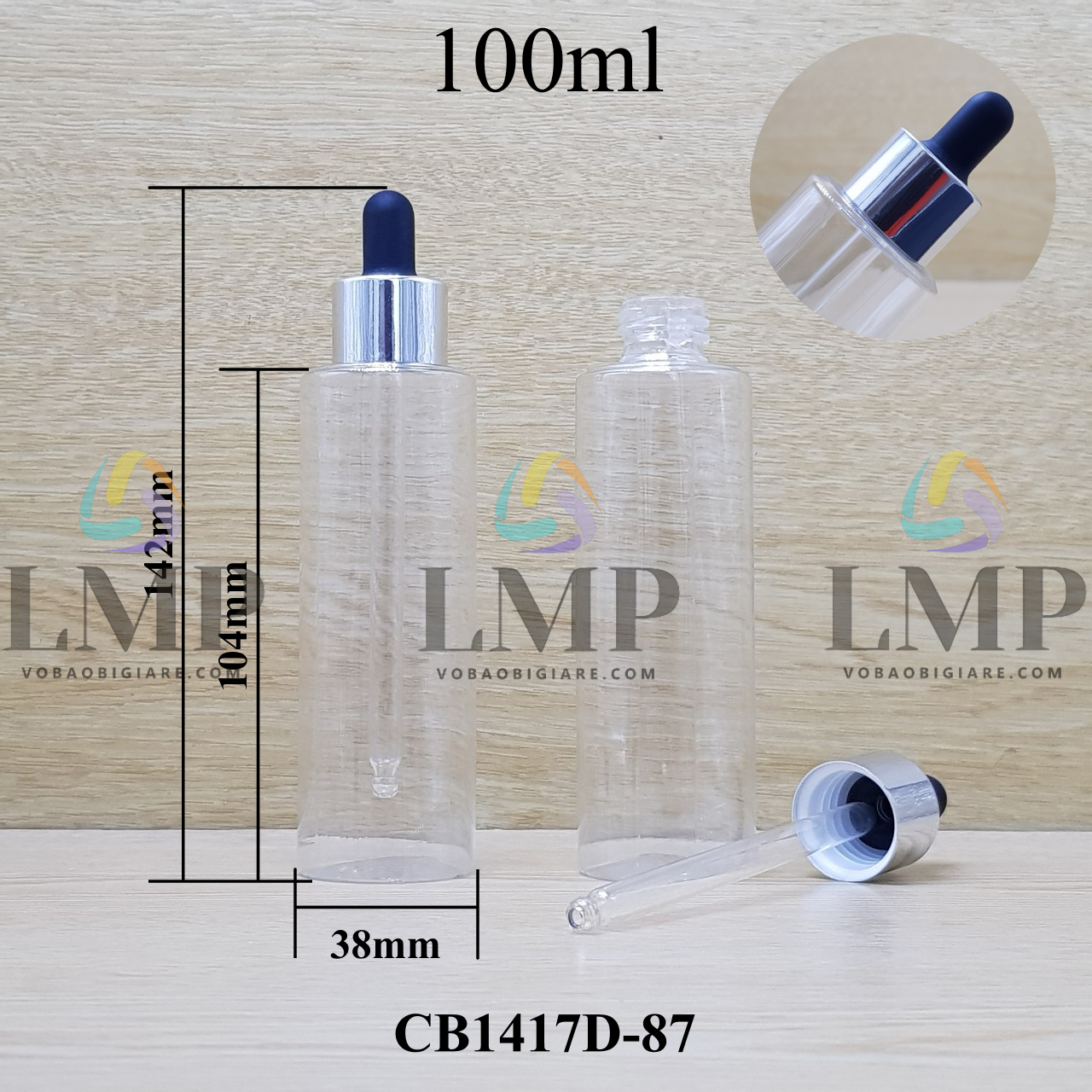 Chai PETG vai ngang nắp bóp khoen nhôm 100ml