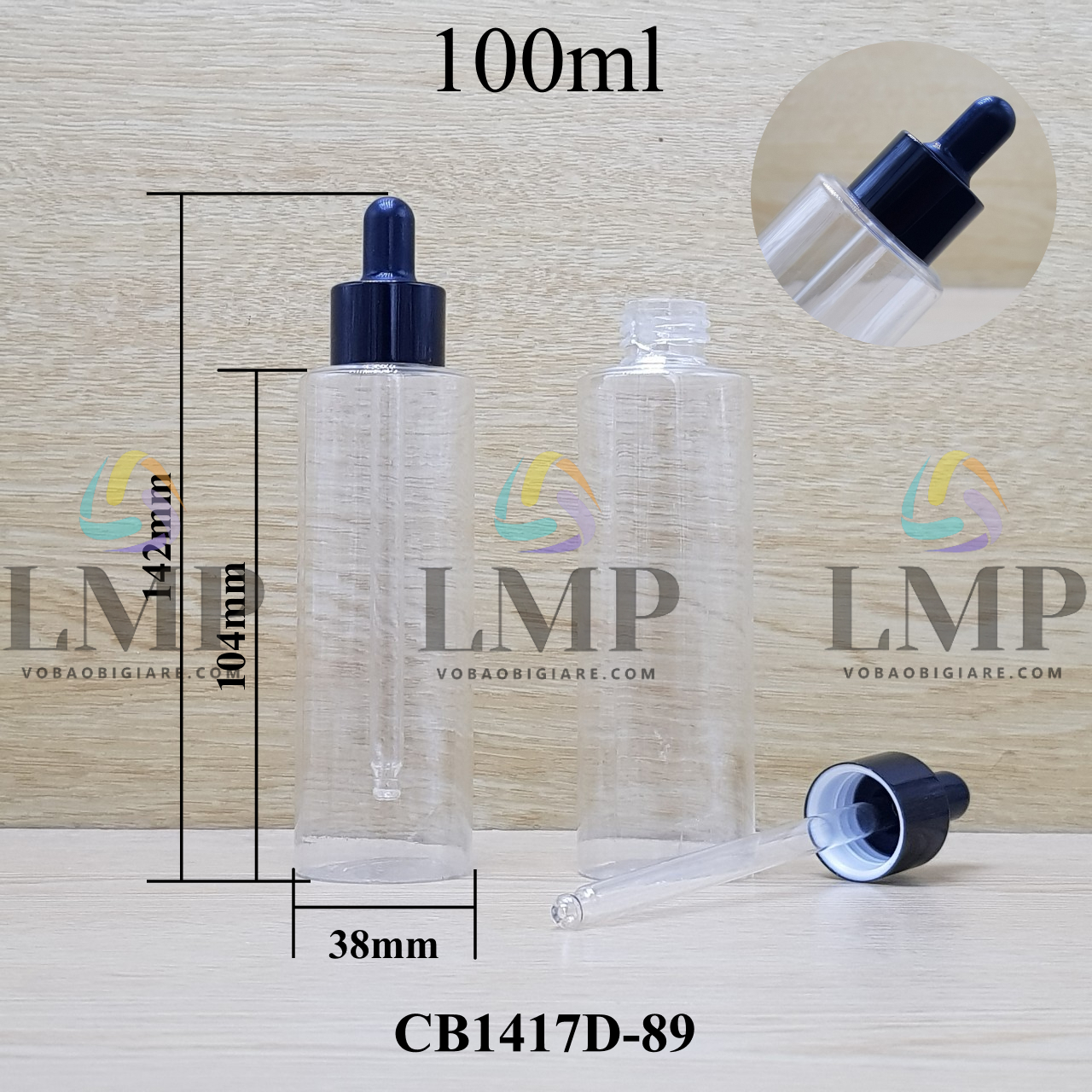 Chai PETG vai ngang nắp bóp khoen nhôm 100ml