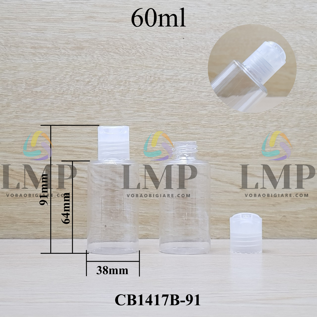 Chai PETG vai ngang nắp nhấn