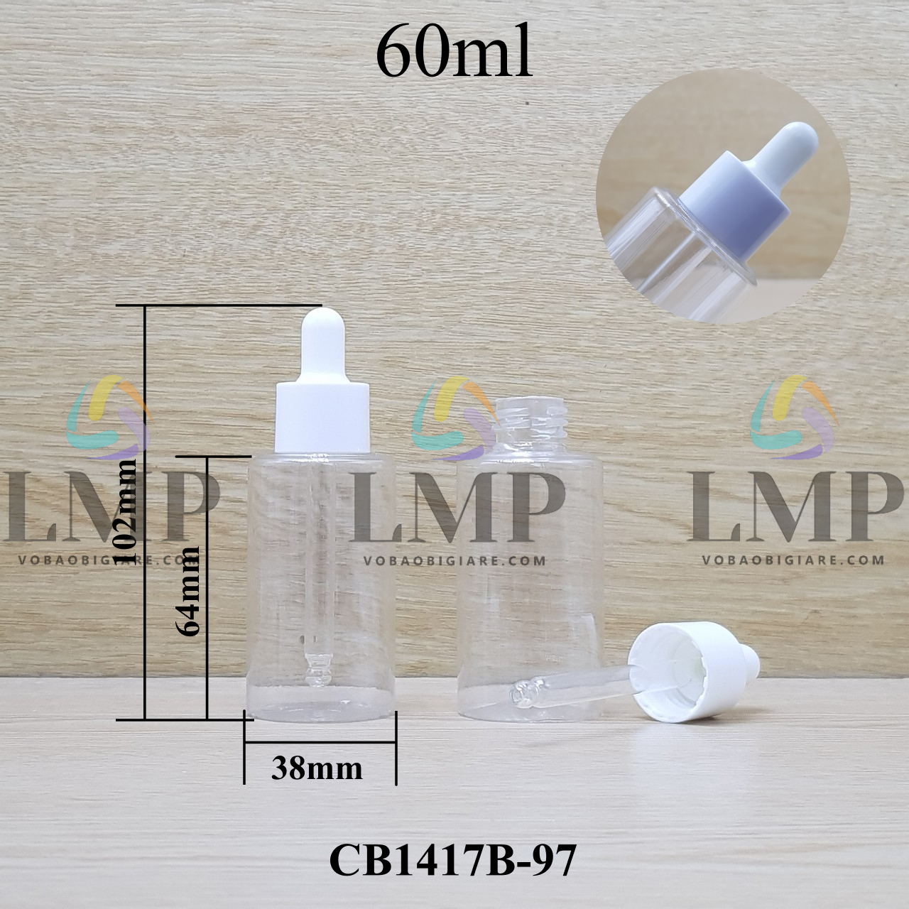 Chai PETG vai ngang nắp bóp khoen nhựa 60ml