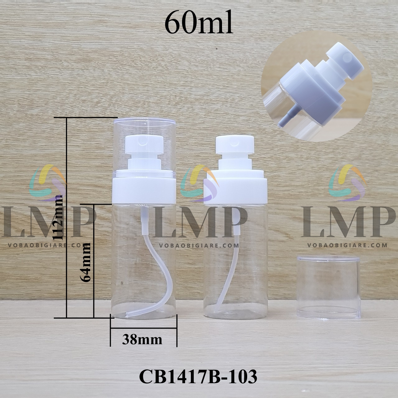Chai PETG vai ngang đầu phun sương trơn