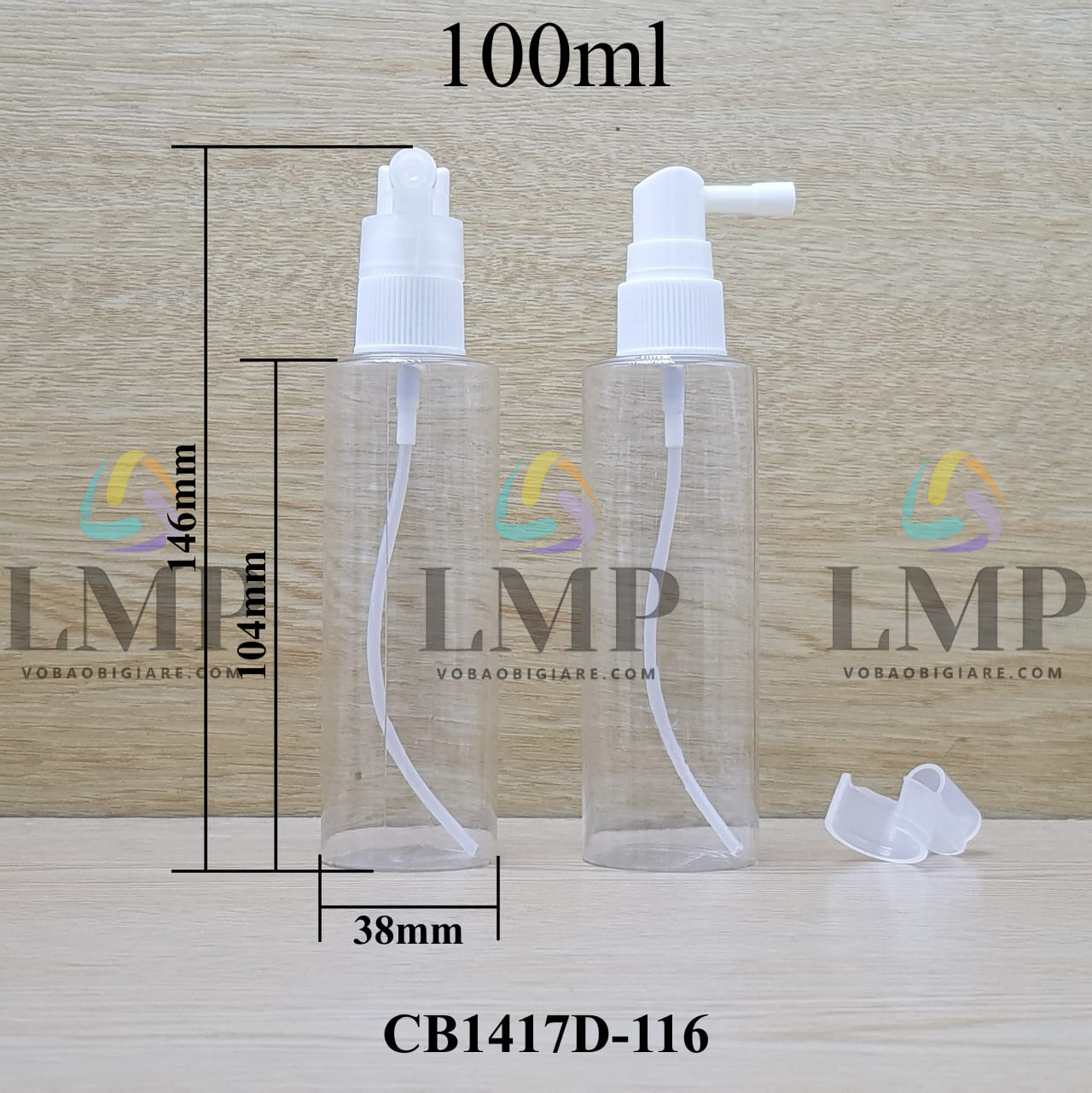 Chai PETG vai ngang đầu xịt mũi 90 độ