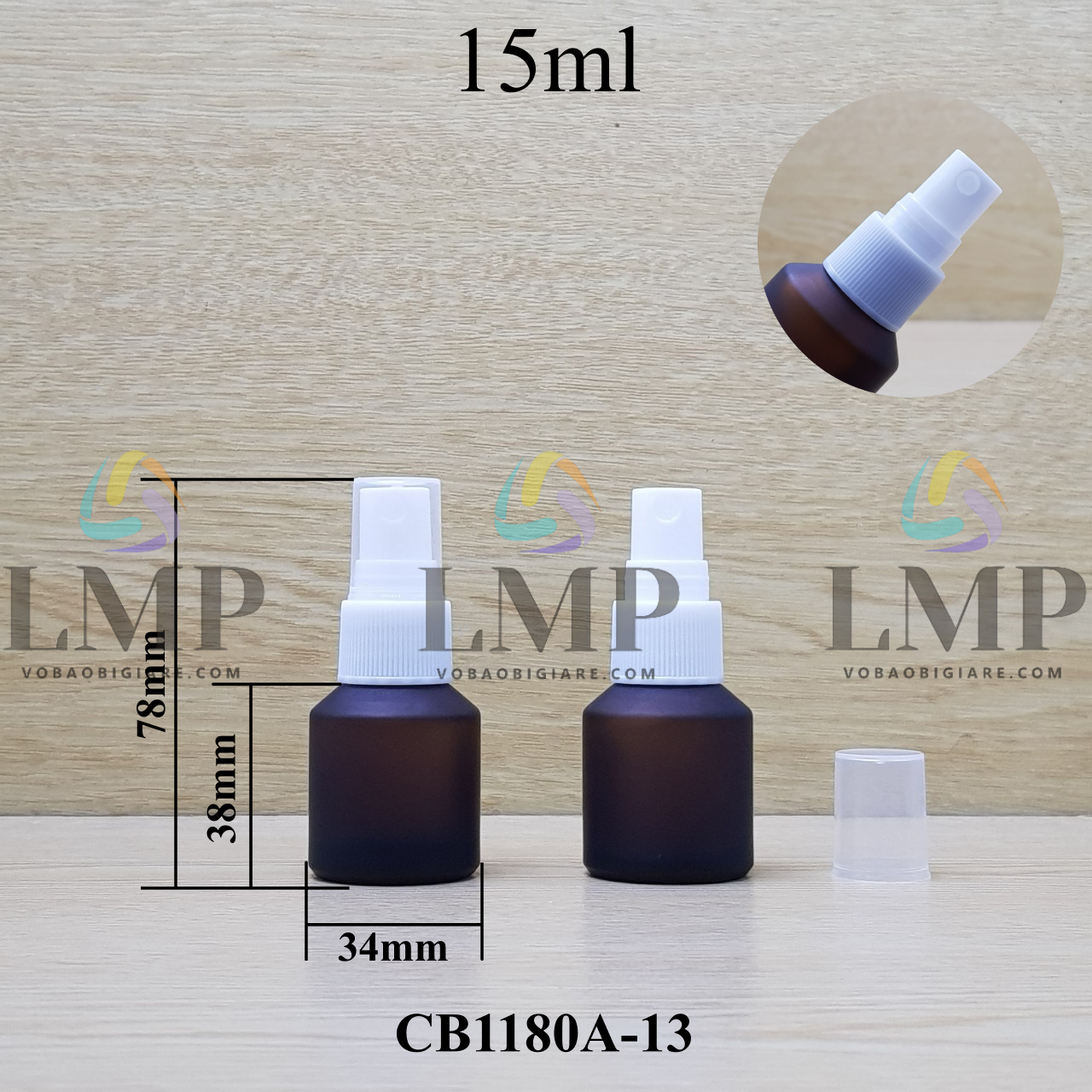 Chai thủy tinh vát đầu phun sương sọc 15ml