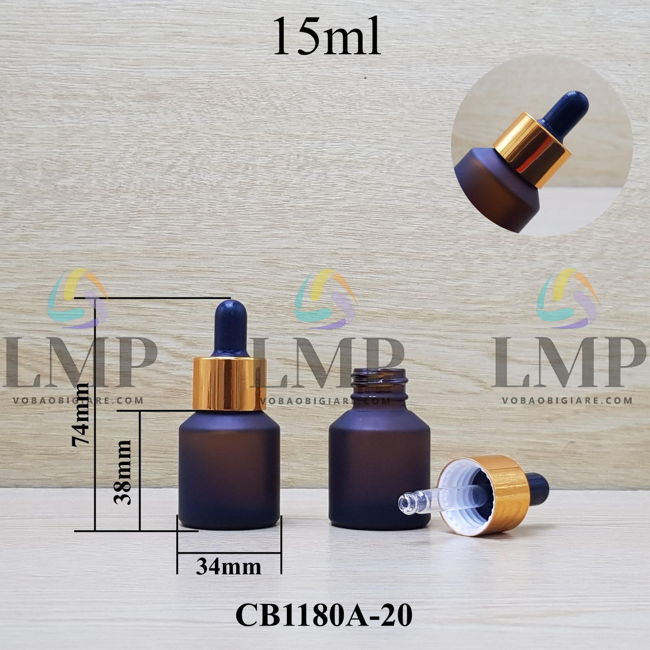 Chai thủy tinh vát nắp bóp khoen nhôm 15ml