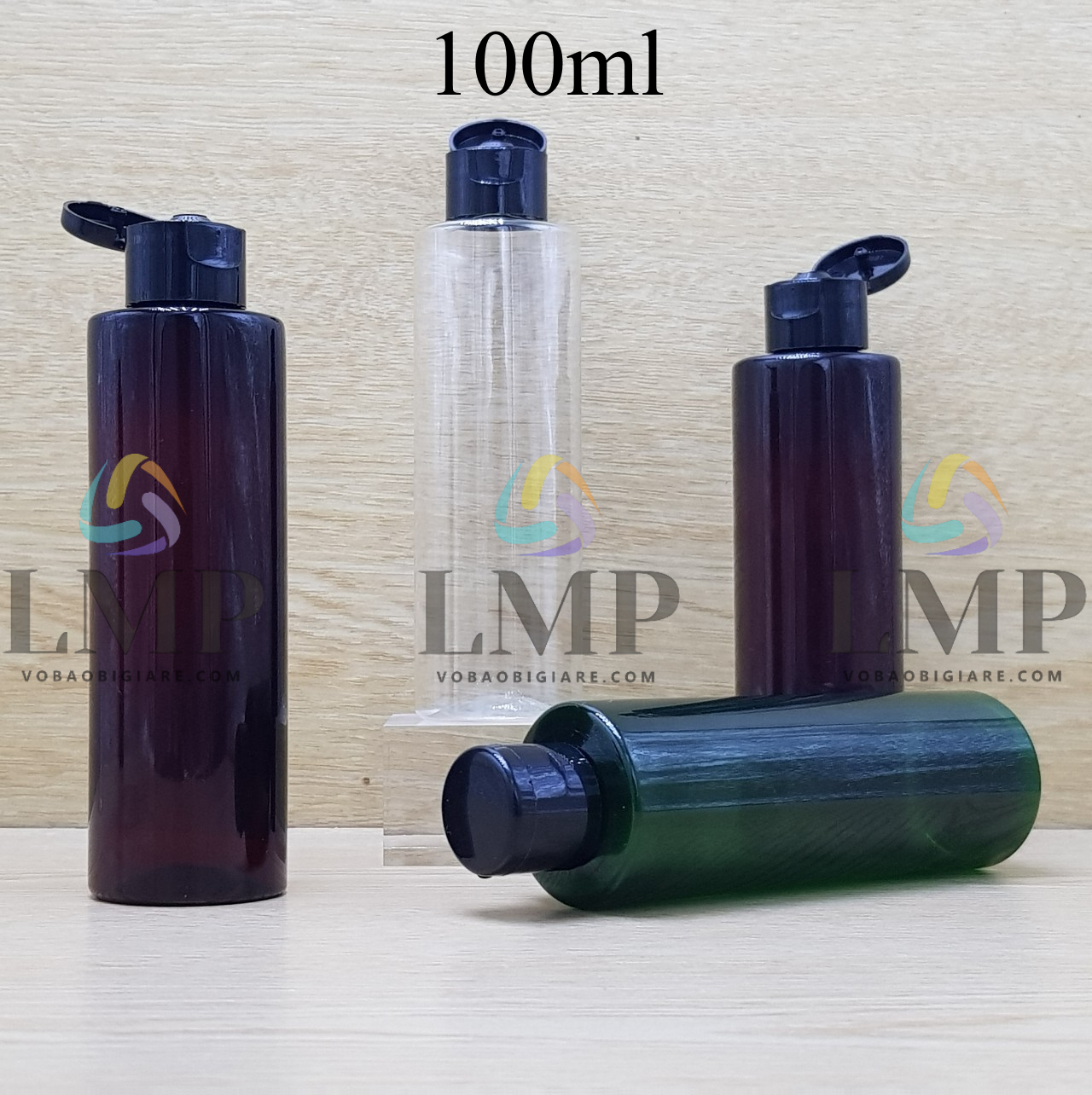 Chai PET vai ngang nắp bật trơn bóng 100ml