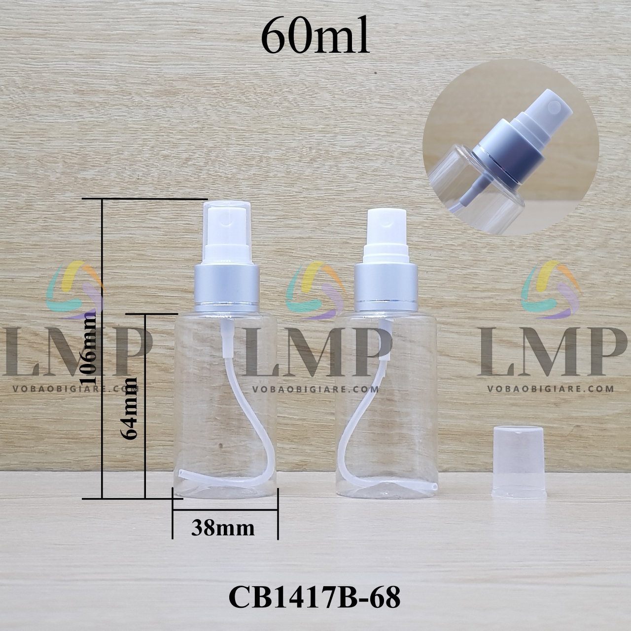 Chai PETG vai ngang đầu phun sương xi 1 viền