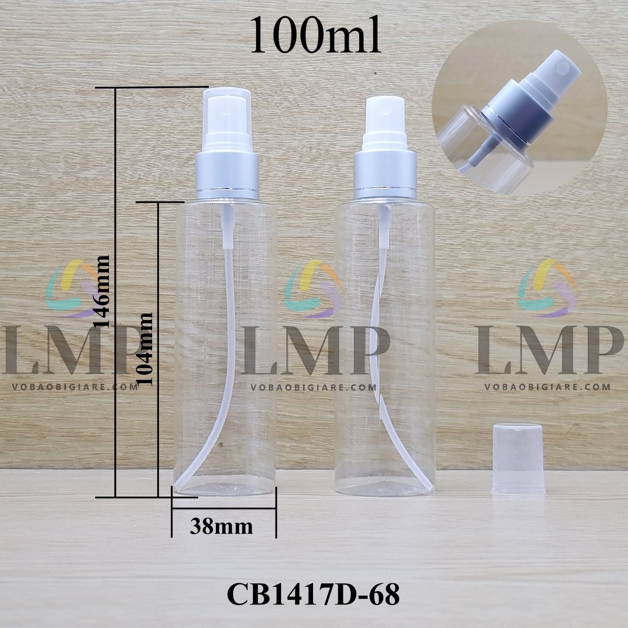 Chai PETG vai ngang đầu phun sương xi 1 viền