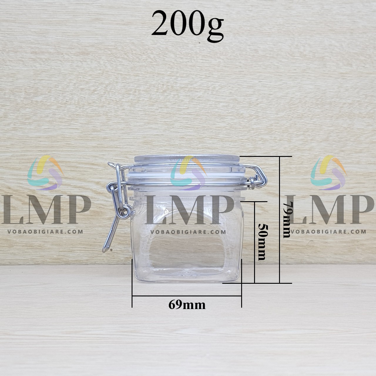 Hũ vuông có nắp cài bằng thép ko gỉ 200g