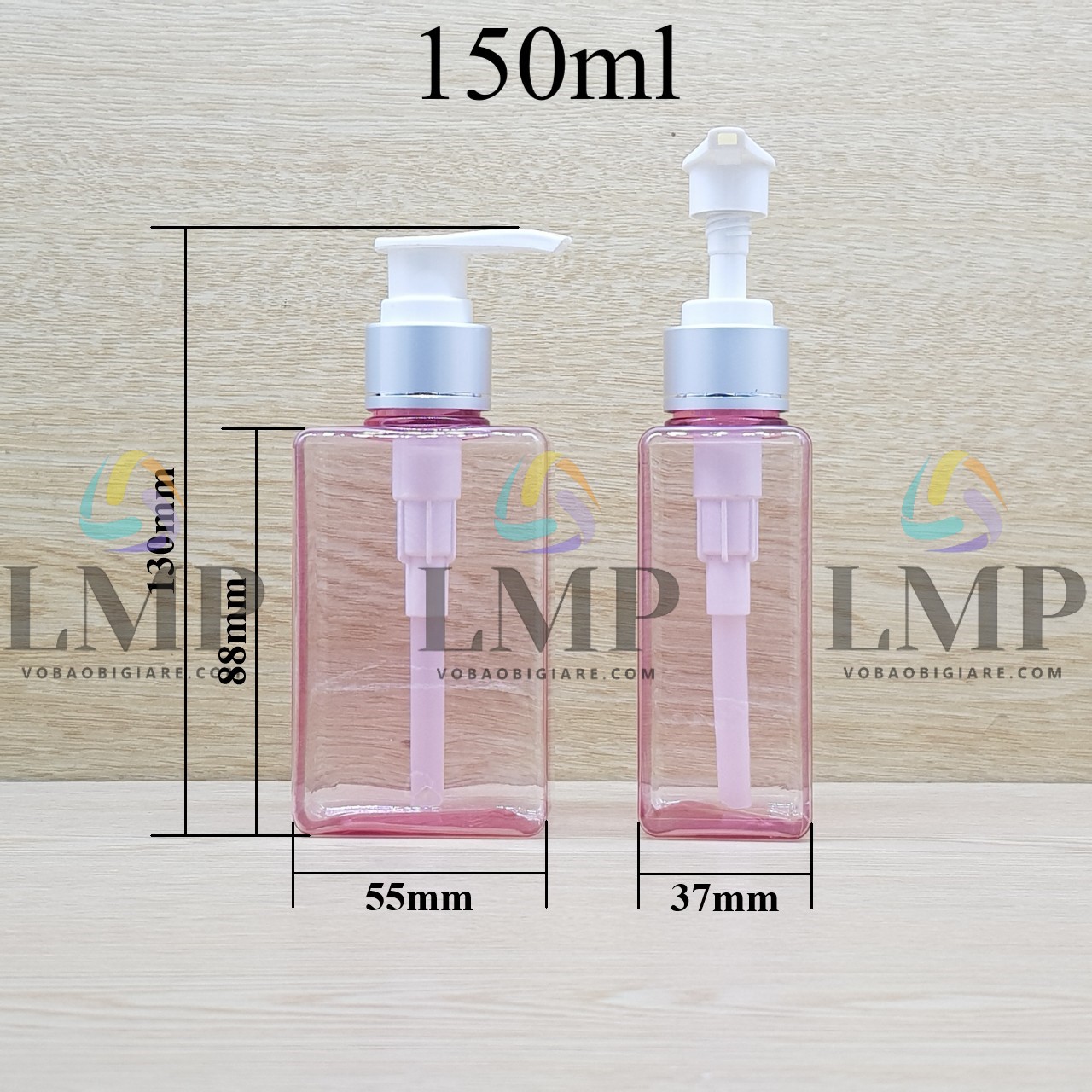Chai lotion vuông vòi van xi 1 viền