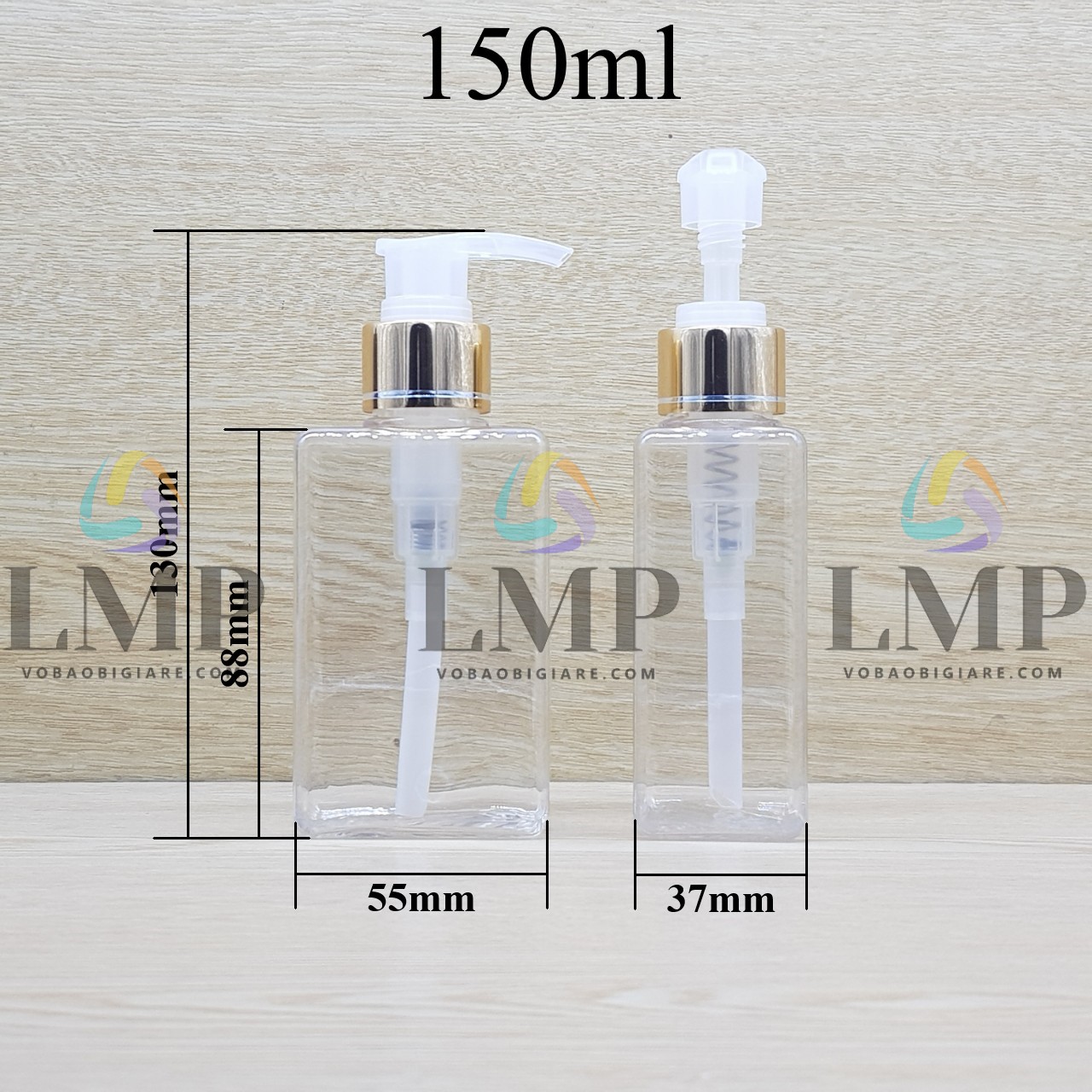 Chai lotion vuông vòi van xi 1 viền
