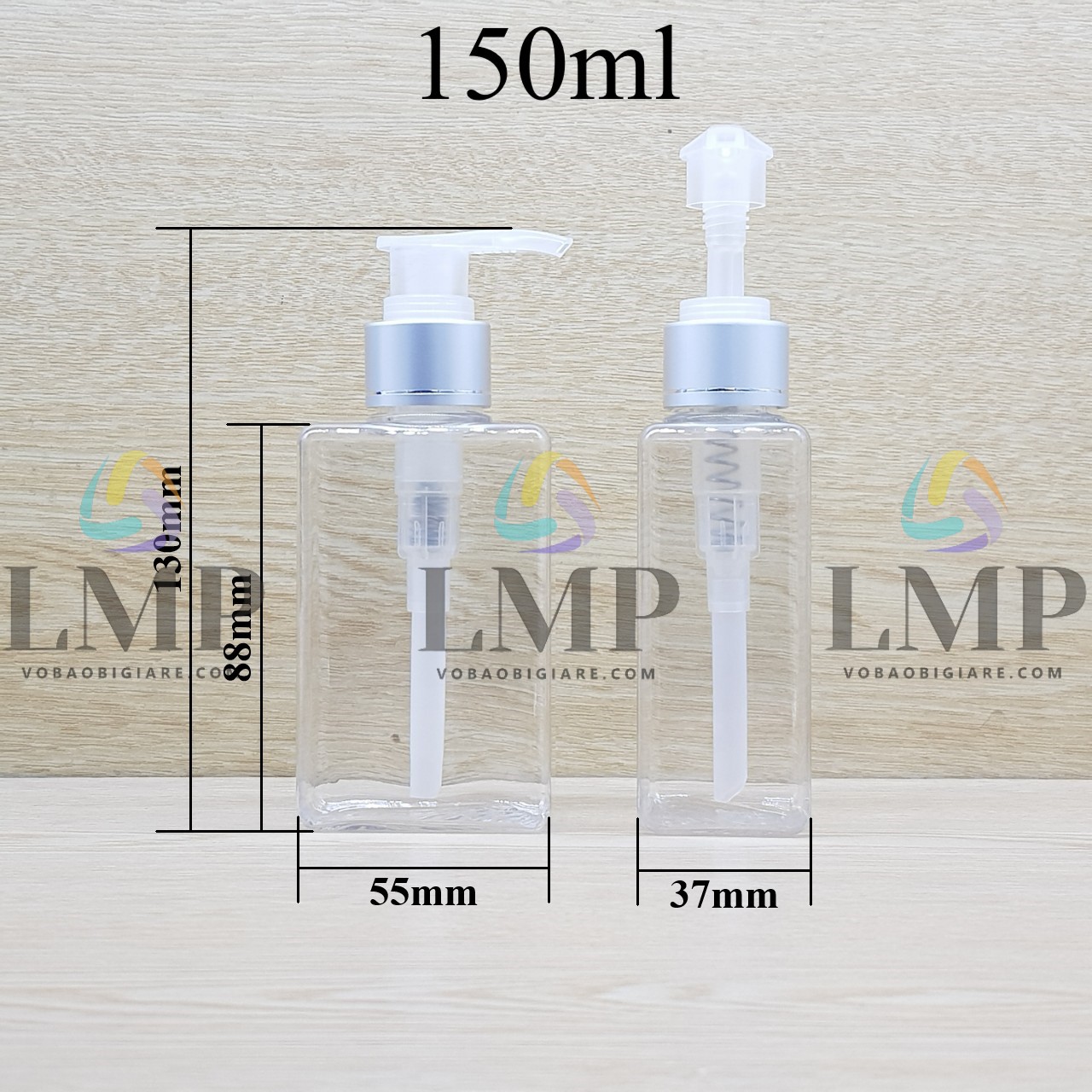 Chai lotion vuông vòi van xi 1 viền