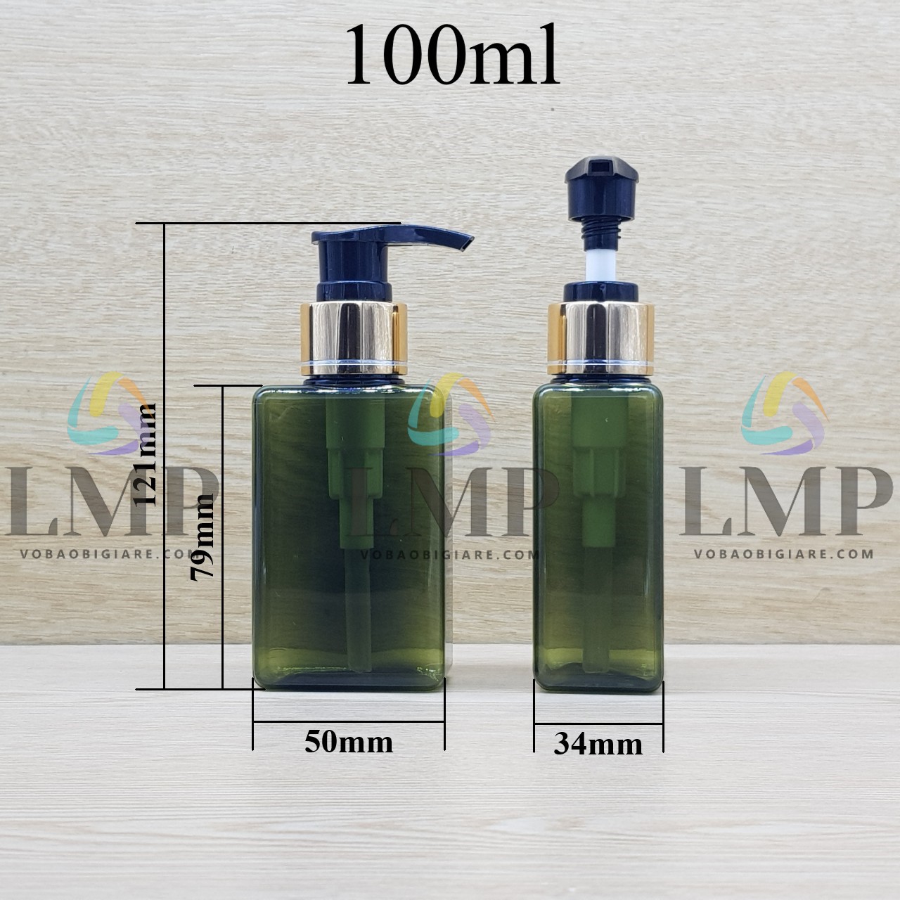Chai lotion vuông vòi van xi 1 viền