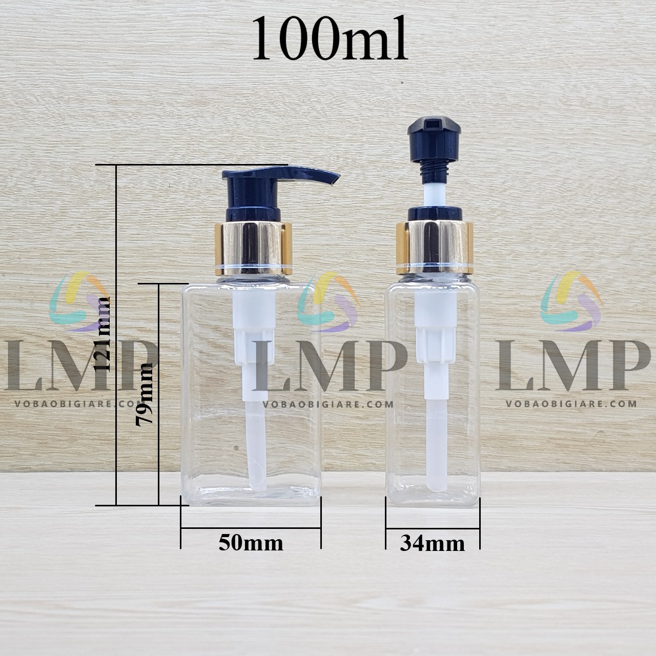 Chai lotion vuông vòi van xi 1 viền