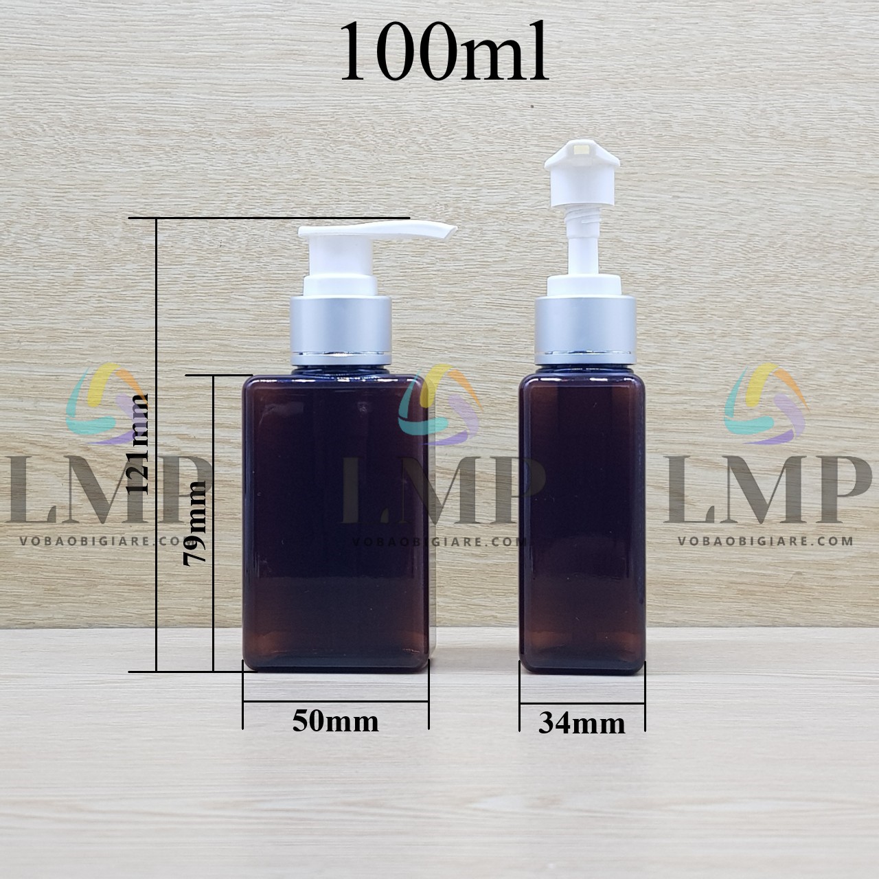 Chai lotion vuông vòi van xi 1 viền