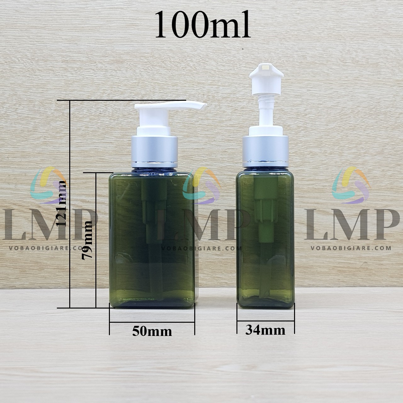 Chai lotion vuông vòi van xi 1 viền