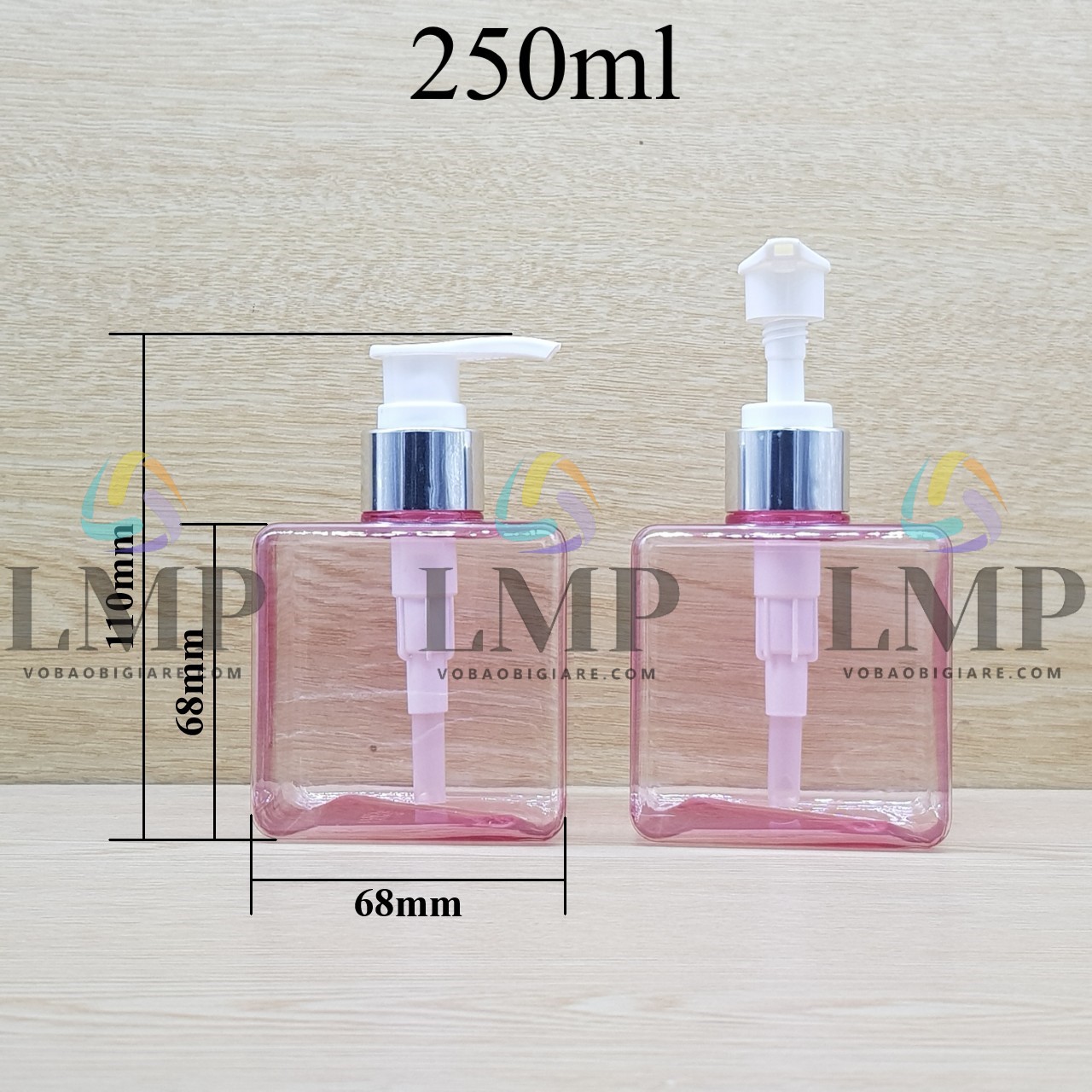 Chai lotion vuông vòi van xi KO viền