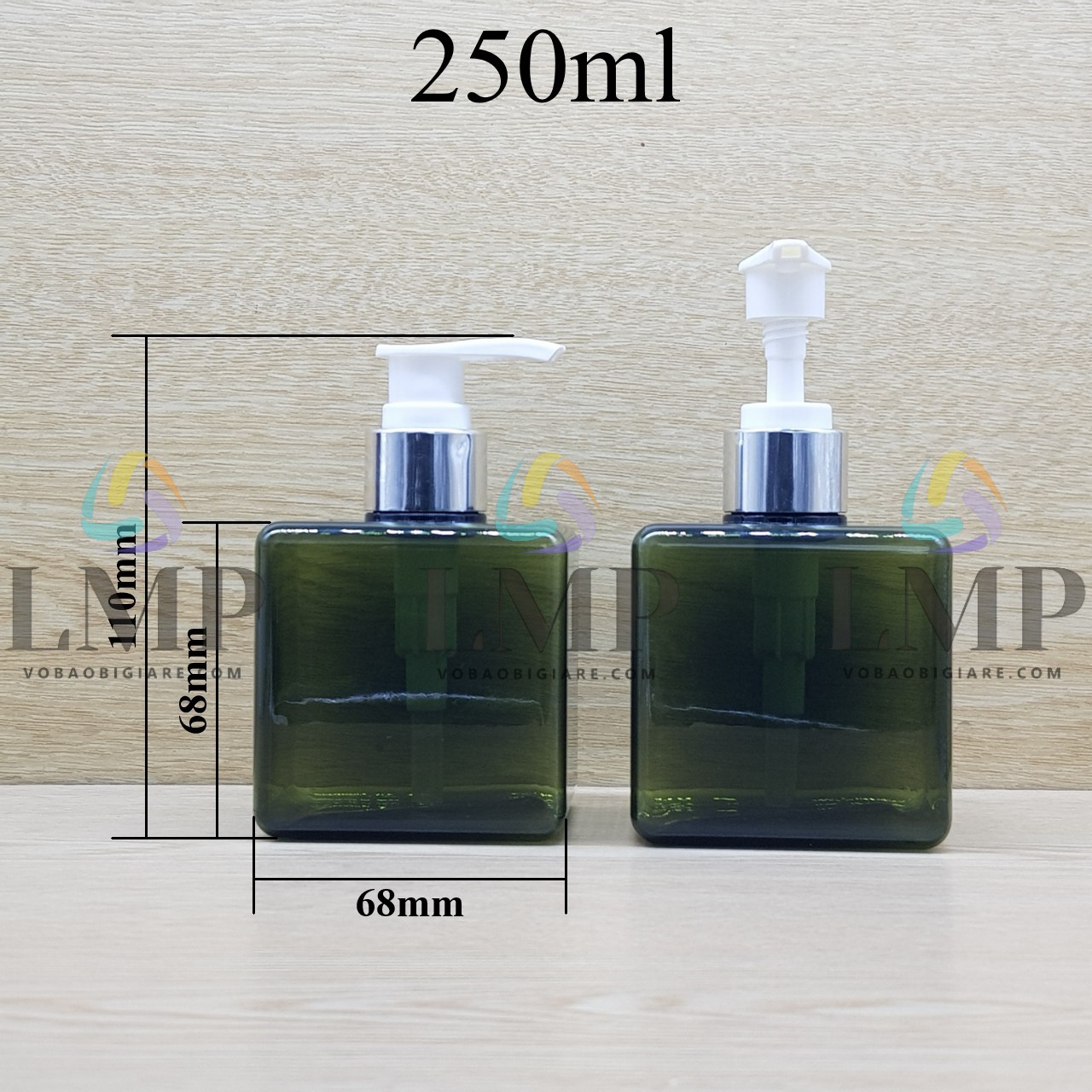 Chai lotion vuông vòi van xi KO viền
