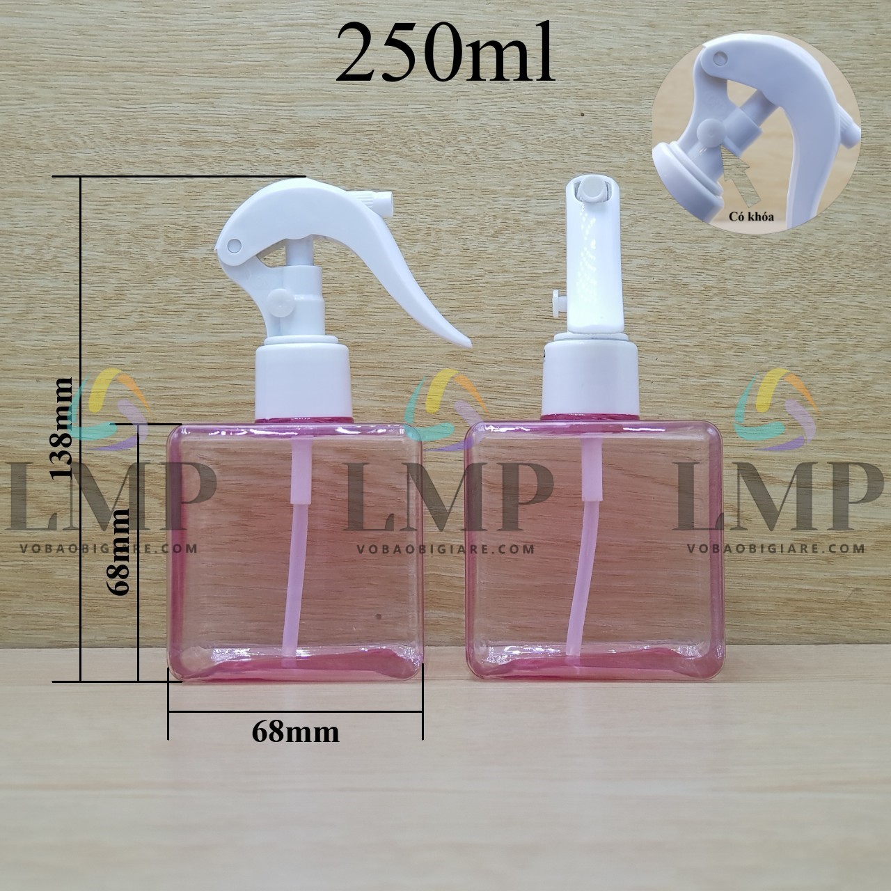 Chai lotion vuông đầu xịt kiếng có khóa