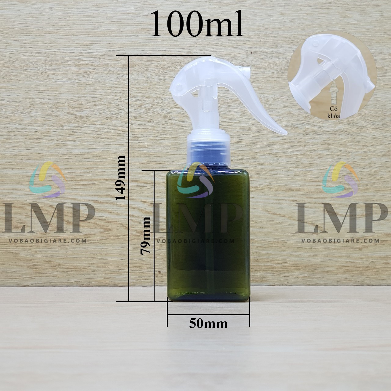 Chai lotion vuông đầu xịt kiếng có khóa