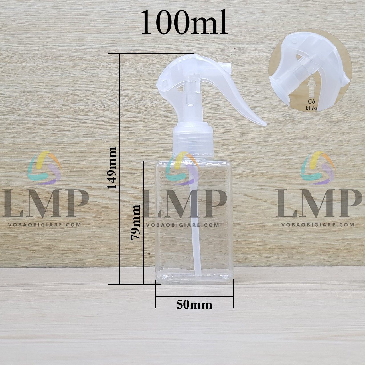 Chai lotion vuông đầu xịt kiếng có khóa