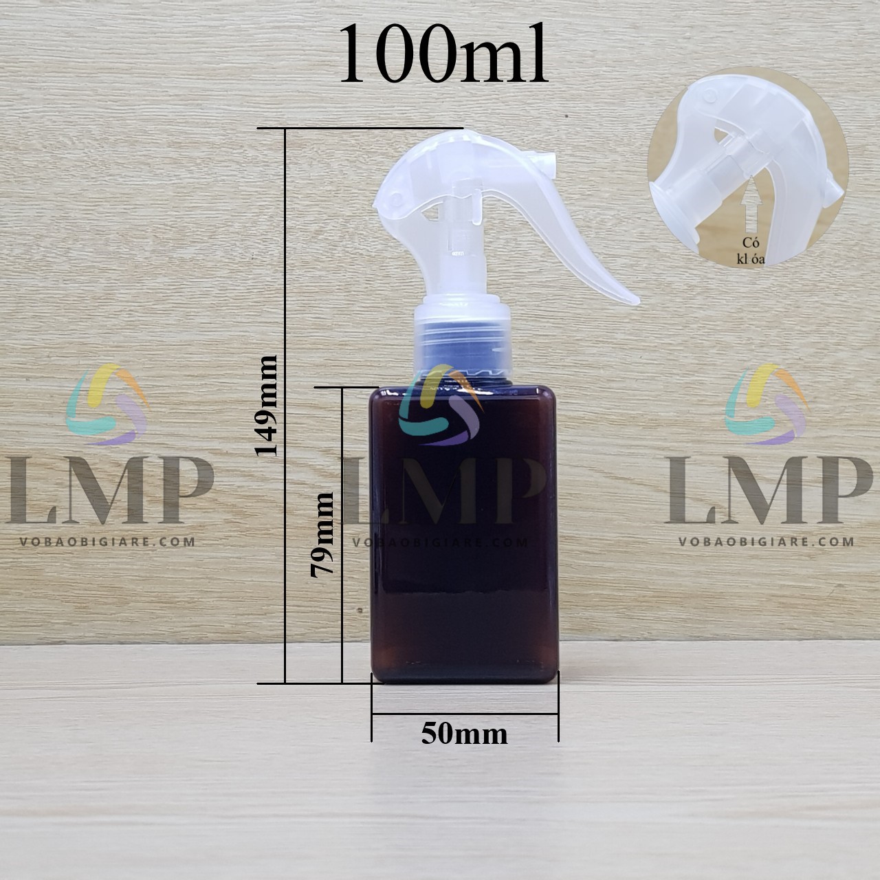 Chai lotion vuông đầu xịt kiếng có khóa