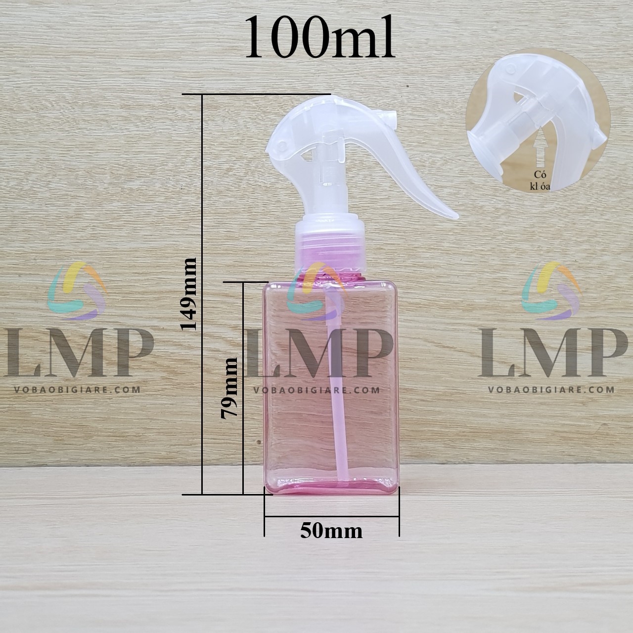 Chai lotion vuông đầu xịt kiếng có khóa