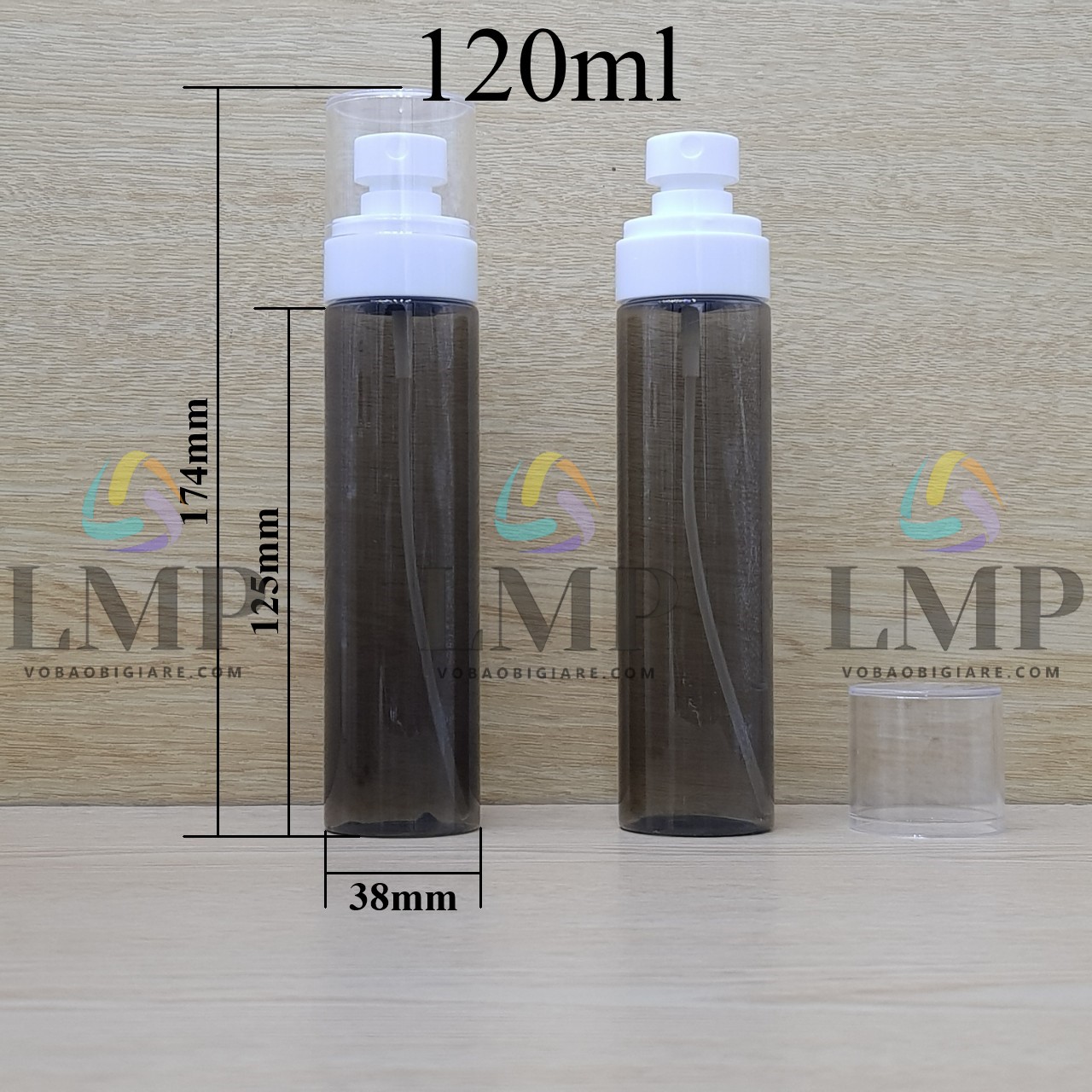 Chai PETG vai ngang đầu phun sương trơn