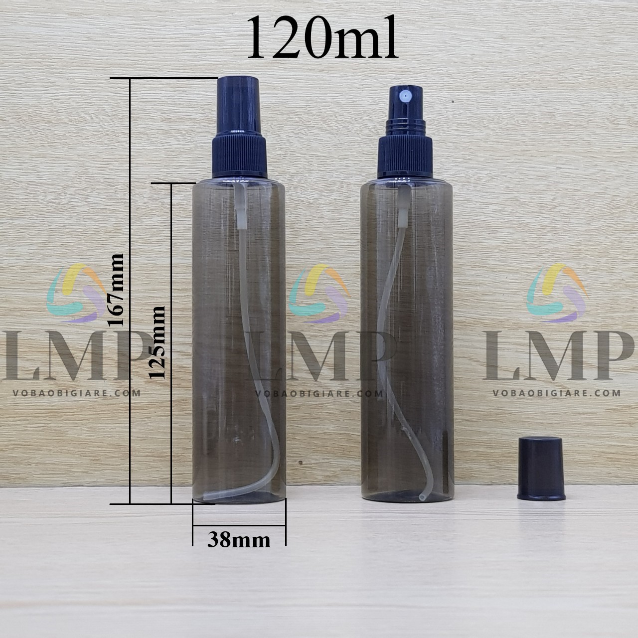Chai PETG vai ngang đầu phun sương sọc