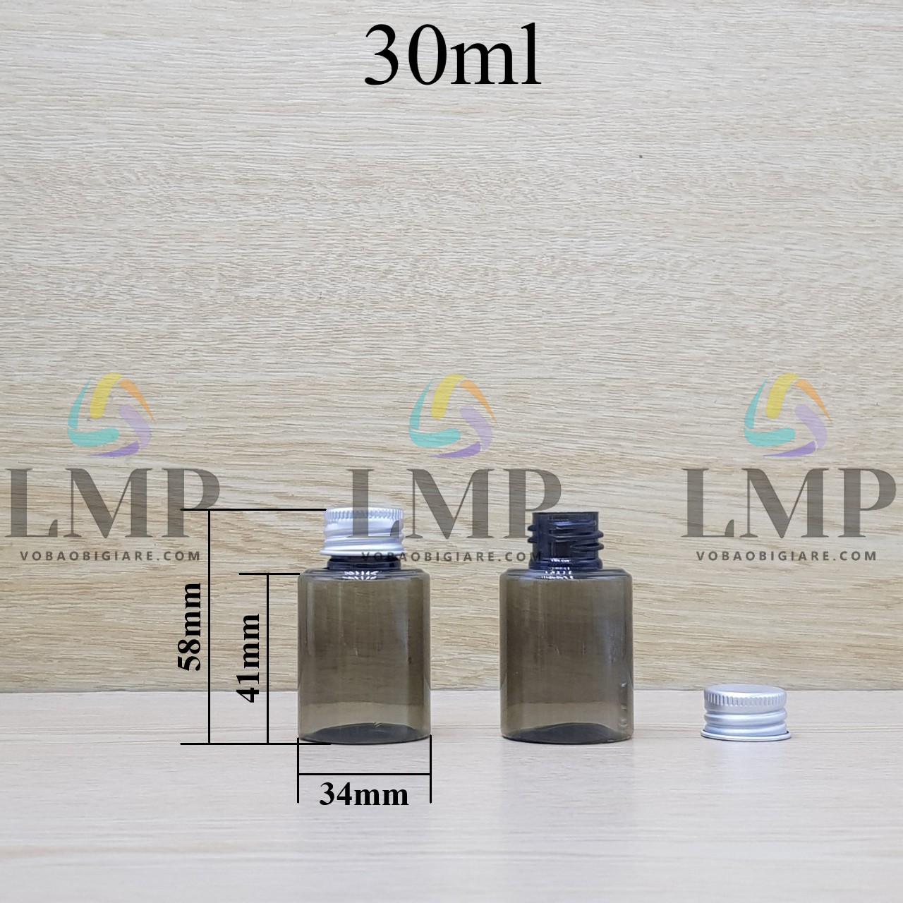 Chai PETG vai ngang nắp nhôm cuốn