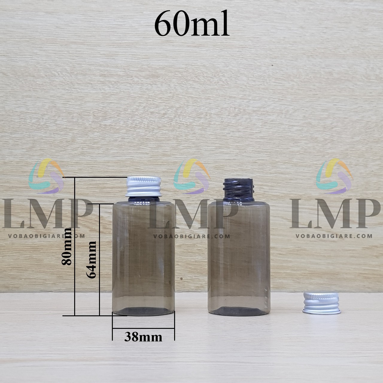 Chai PETG vai ngang nắp nhôm cuốn