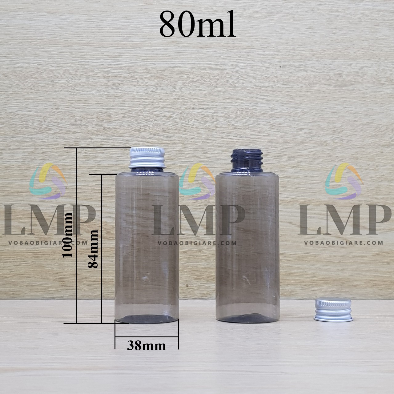 Chai PETG vai ngang nắp nhôm cuốn