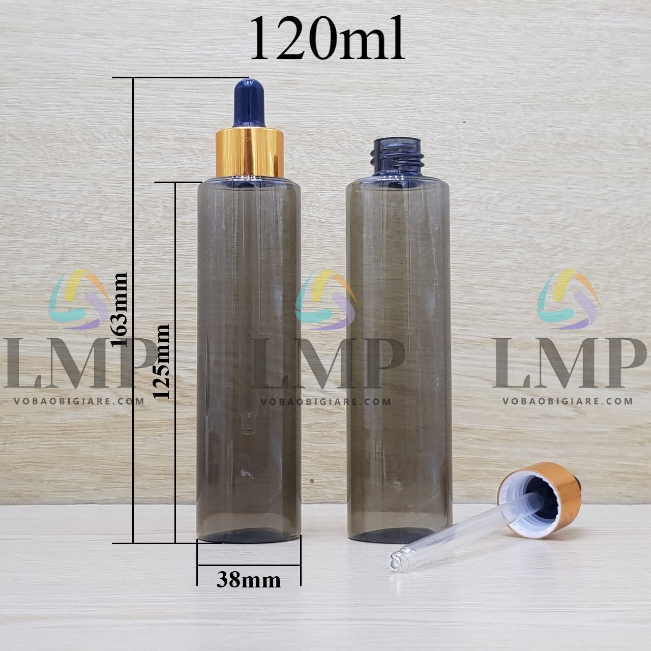 Chai PETG vai ngang nắp bóp khoen nhôm