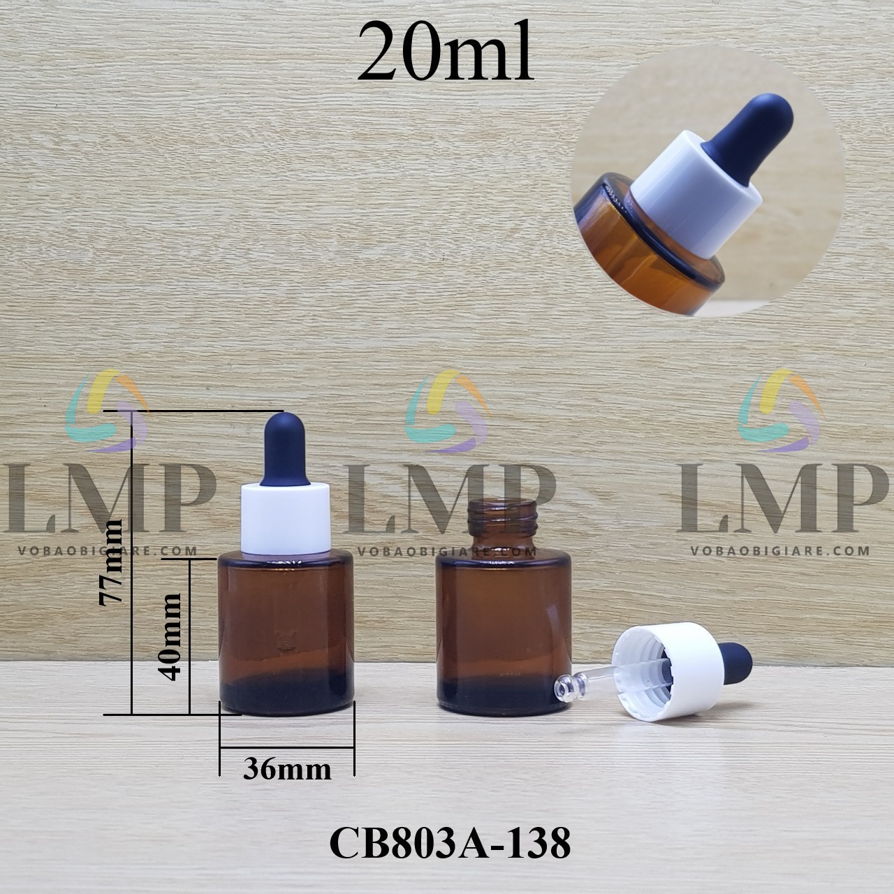 Chai thủy tinh nâu nắp bóp khoen nhựa trơn