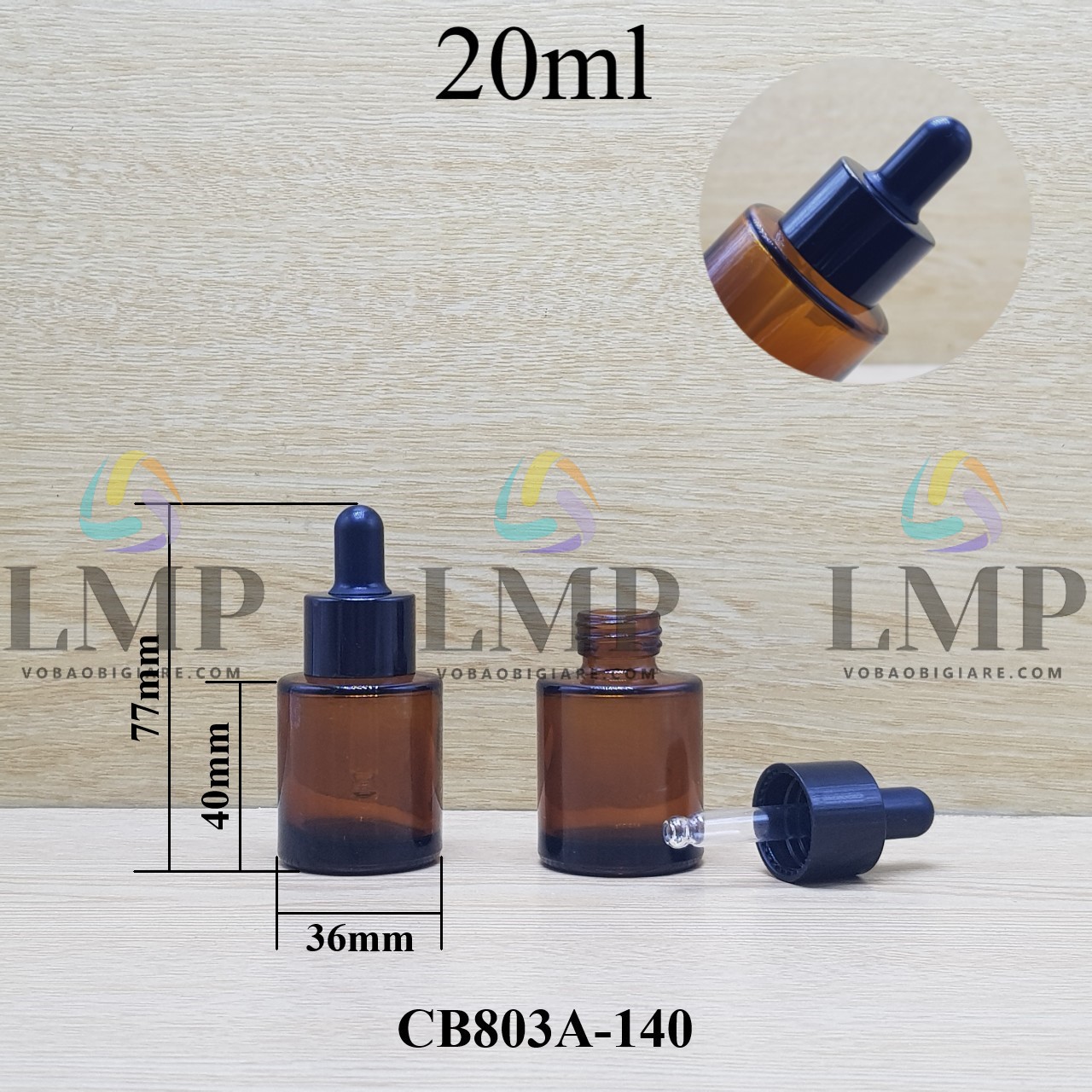 Chai thủy tinh nâu nắp bóp khoen nhựa trơn