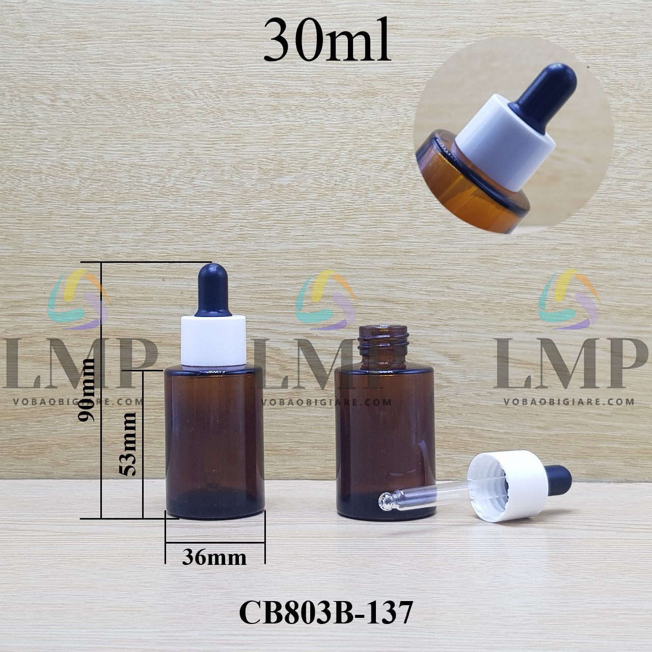 Chai thủy tinh nâu nắp bóp khoen nhựa trơn