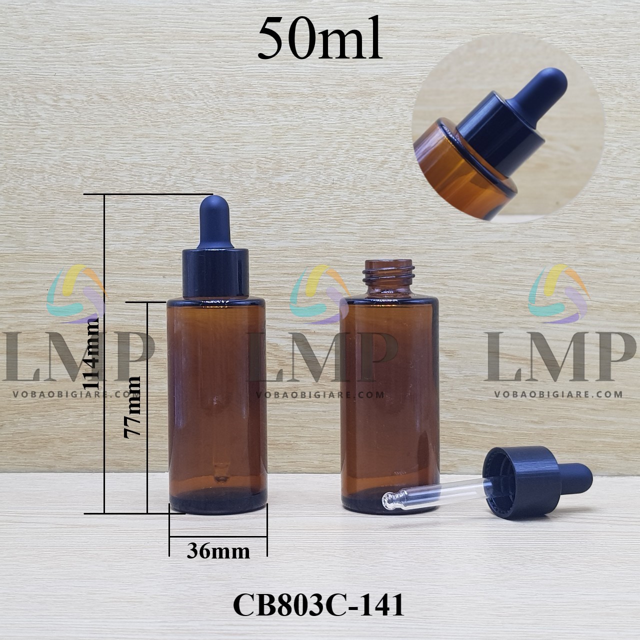 Chai thủy tinh nâu nắp bóp khoen nhựa trơn