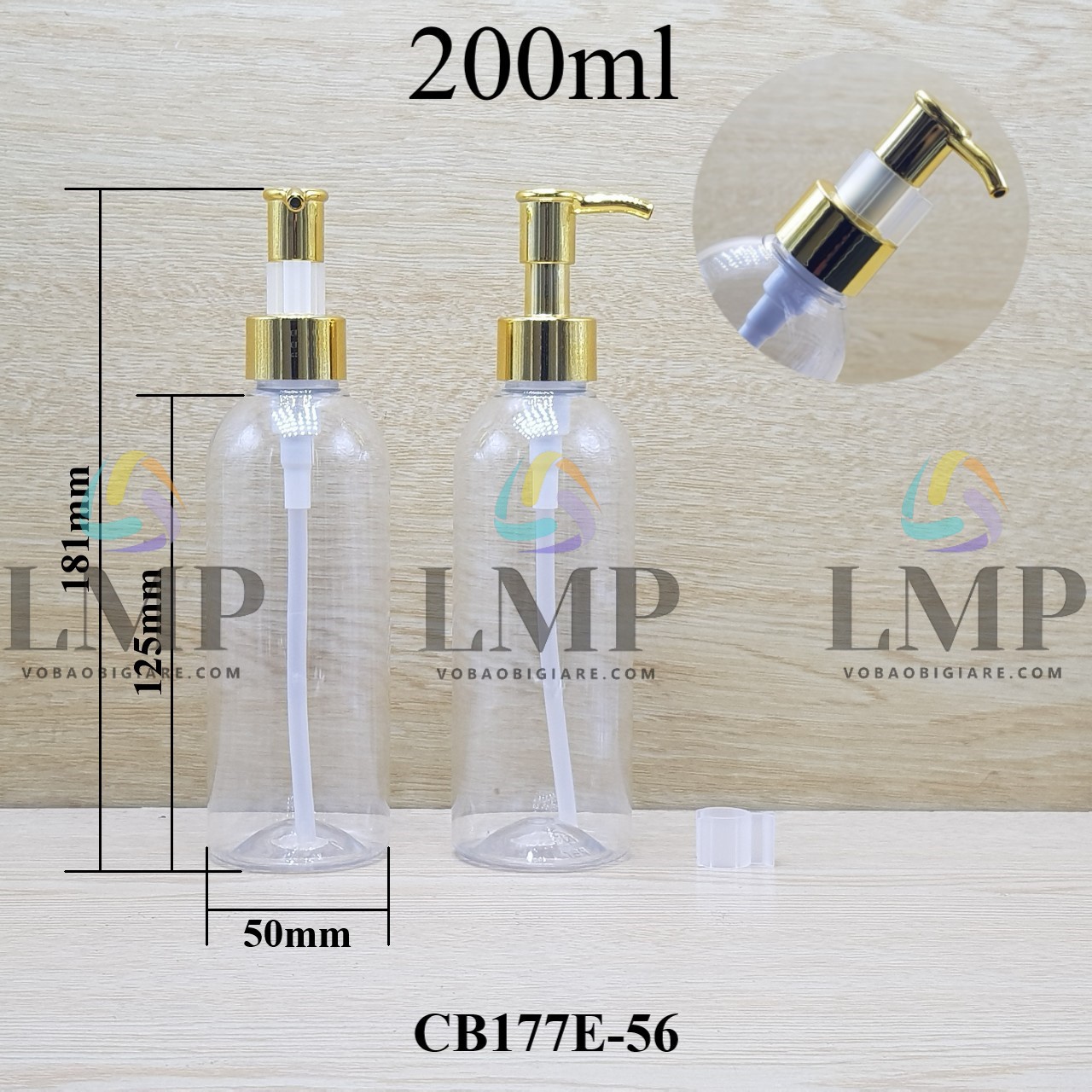 Chai 24g vai tròn vòi pump dài xi 200ml