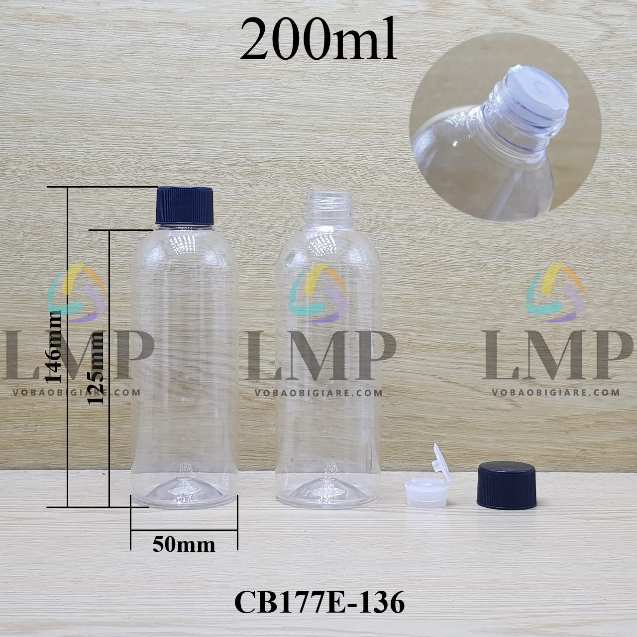 Chai 24g vai tròn nắp vặn sọc 200ml