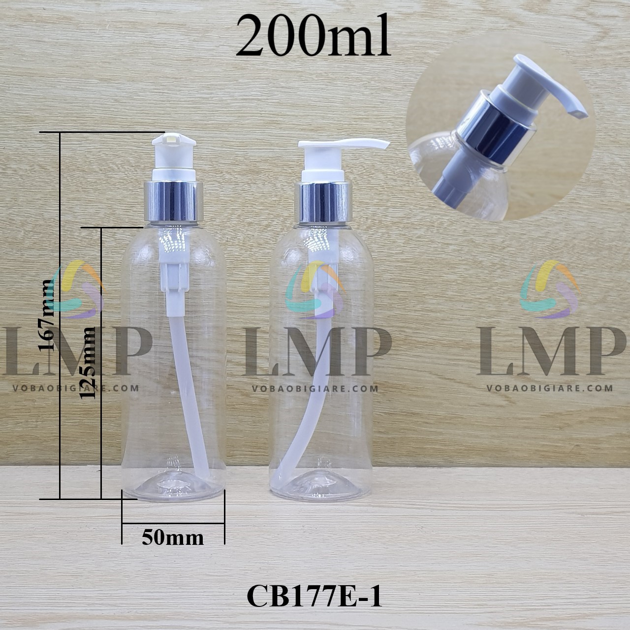 Chai 24g vai tròn vòi van xi KO viền 200ml