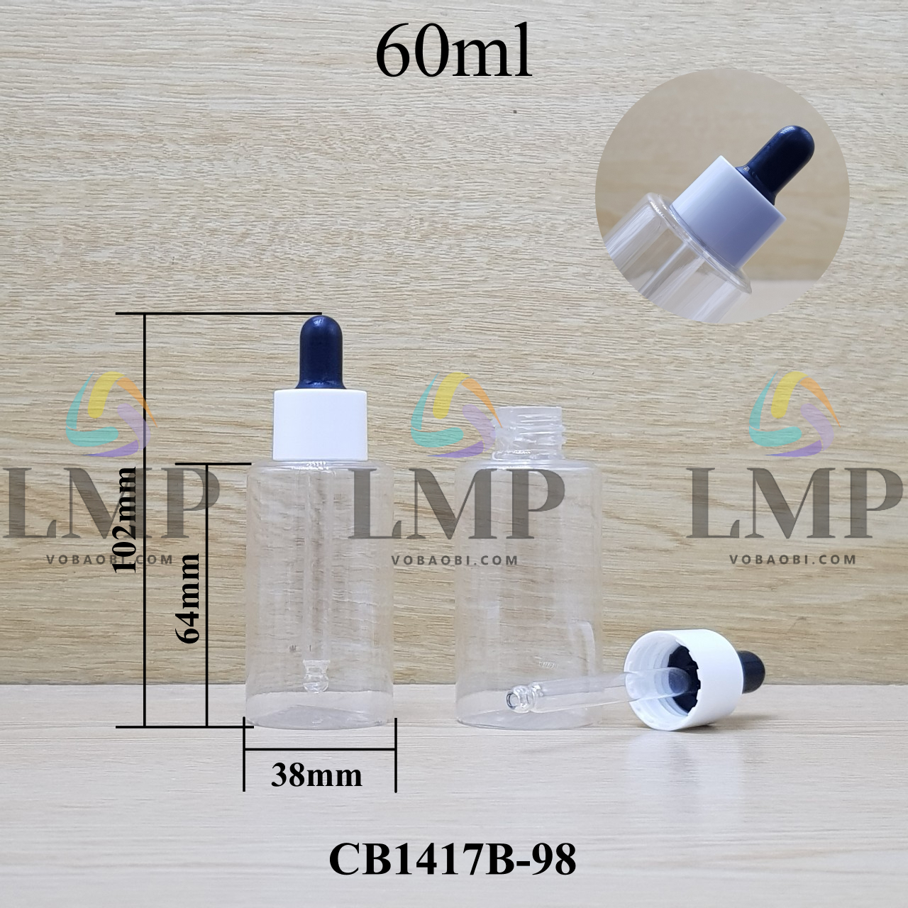 Chai PETG vai ngang nắp bóp khoen nhựa 60ml