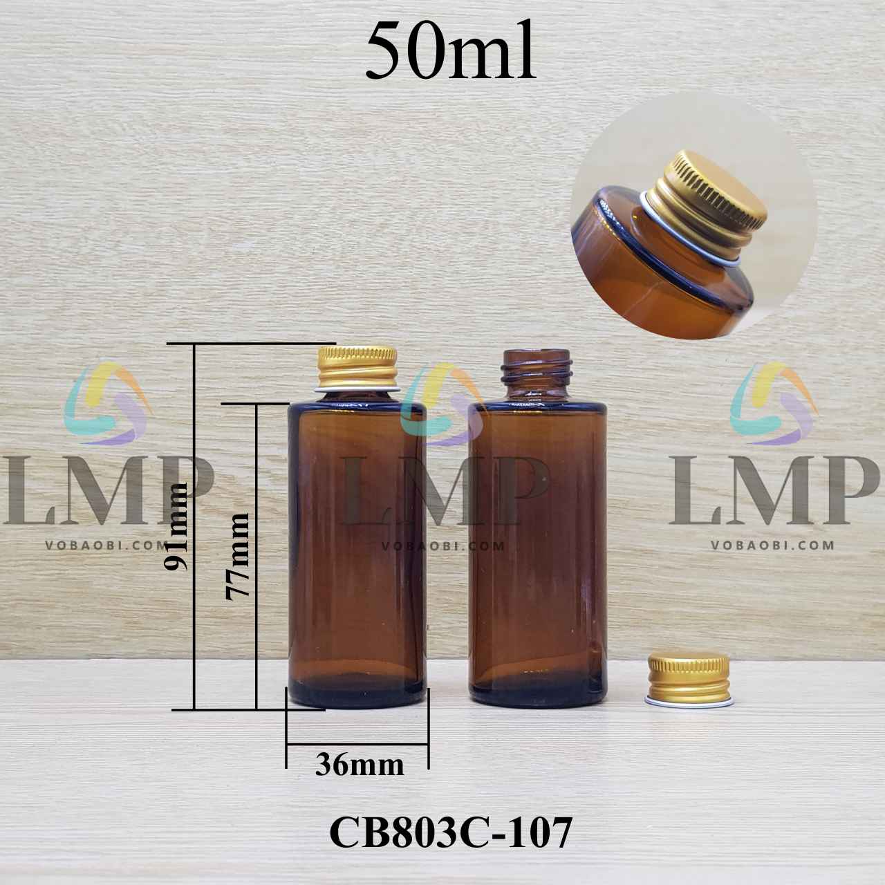 Chai thủy tinh nâu nắp nhôm cuốn