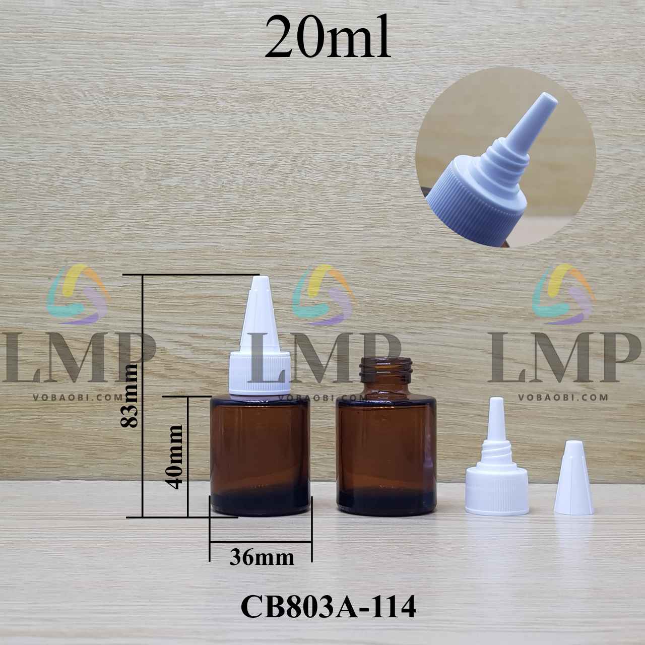 Chai thủy tinh nâu nắp nhọn sọc